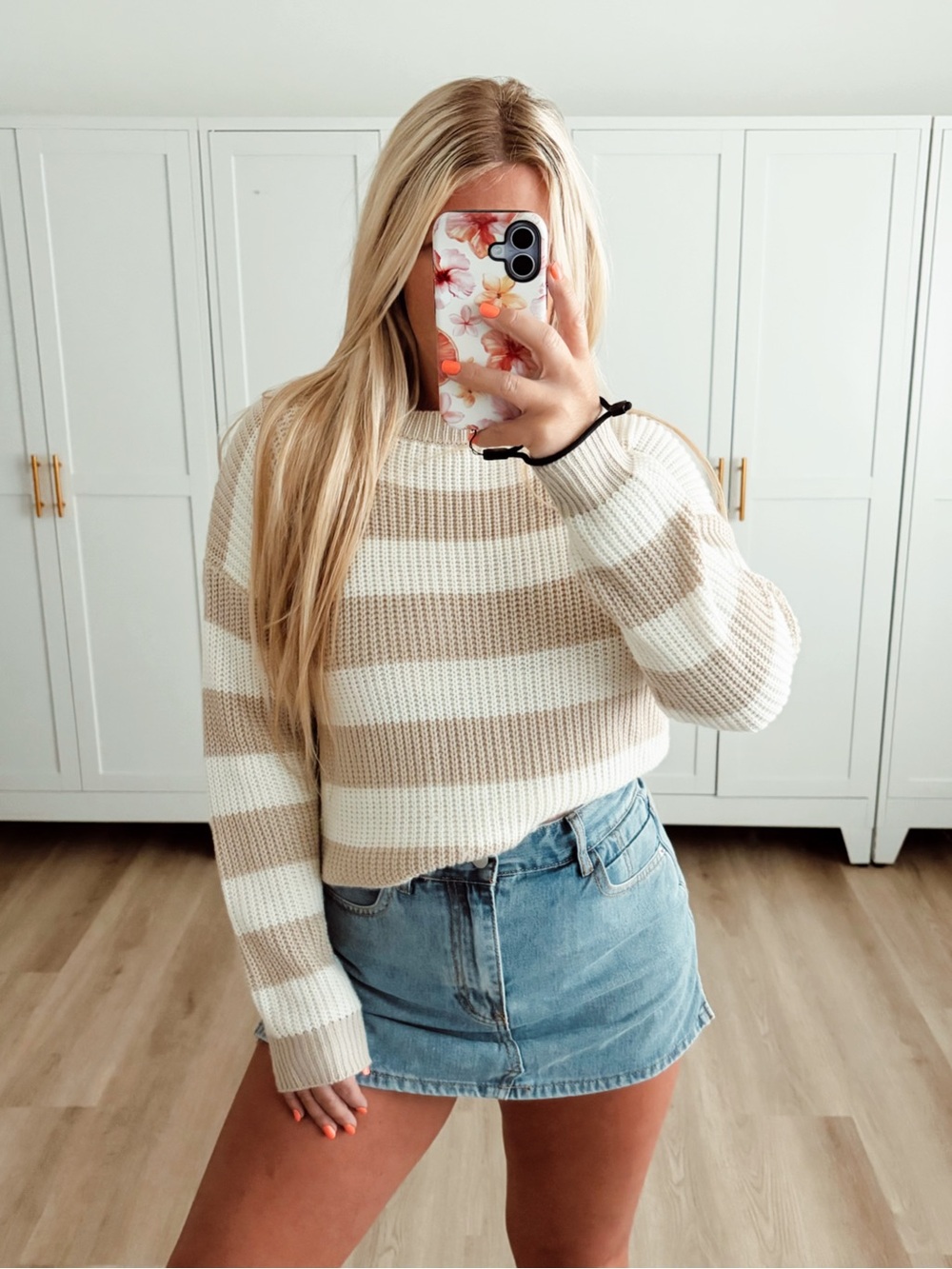 Beige and white striped sweater
